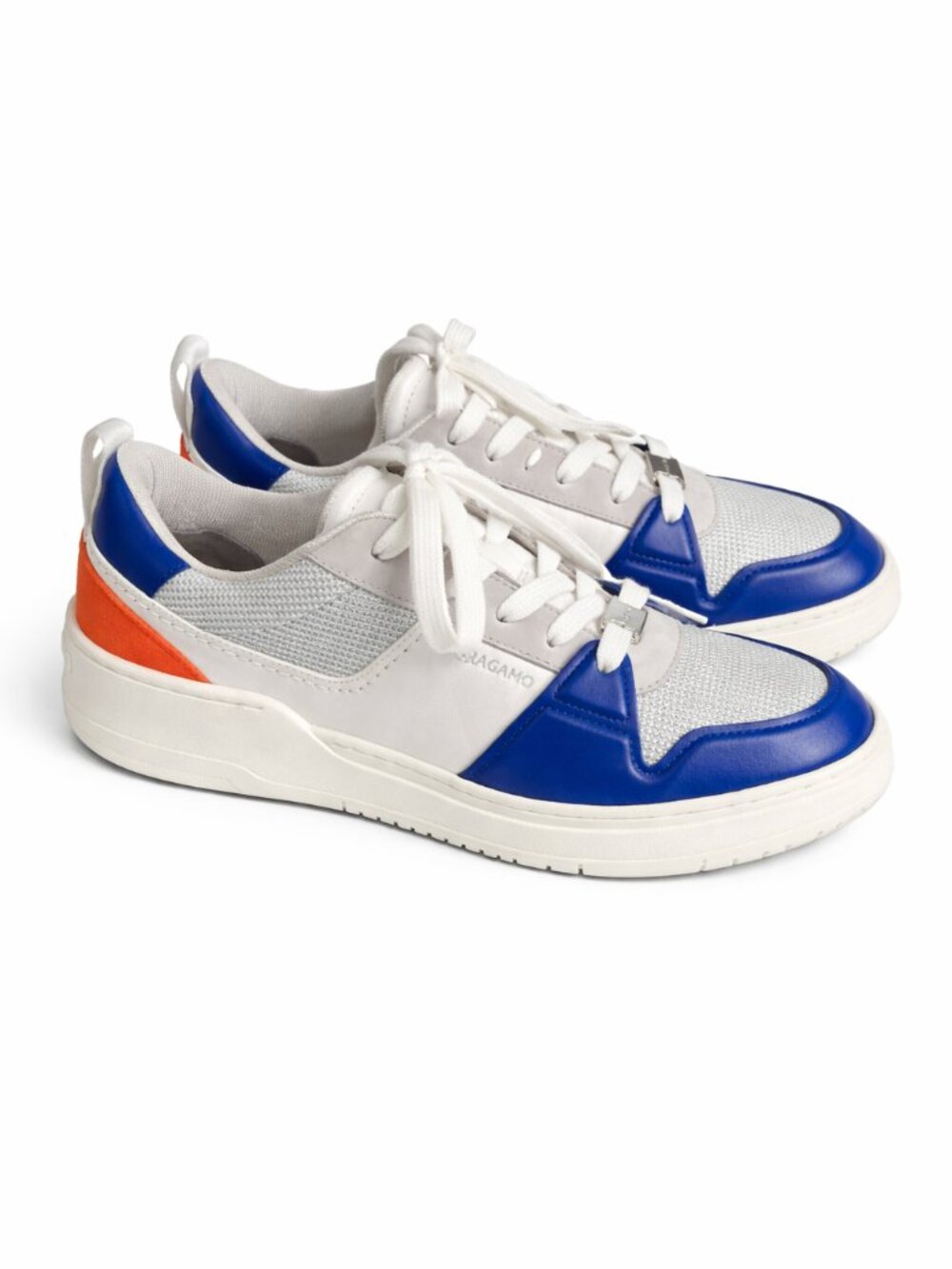Salvatore Ferragamo Achille Panelled Sneakers Mens 7.5 White Blue Orange